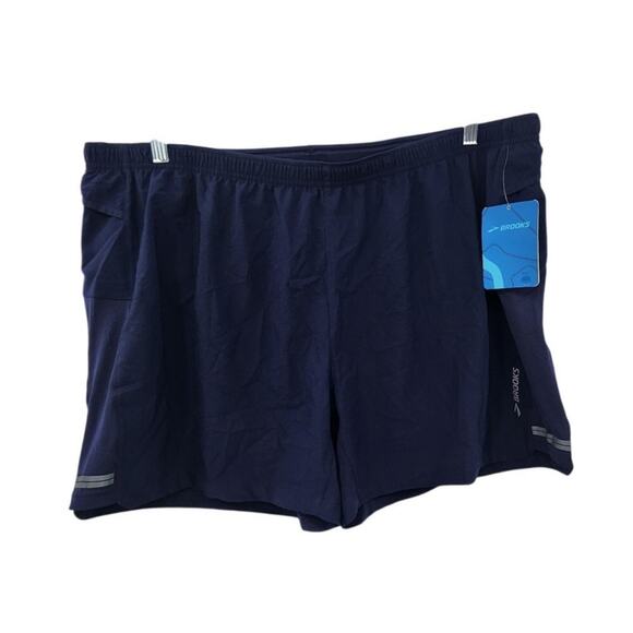 New NWT Brooks Sherpa 5" Shorts  In Navy Blue XXL - Picture 1 of 9